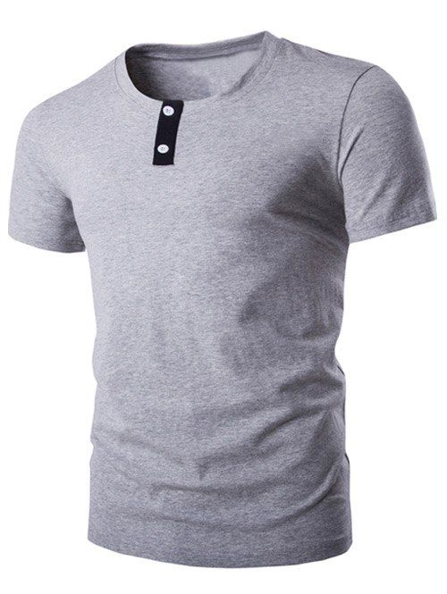 Classique col rond Design Bouton manches courtes T-shirt pour les hommes - Gris L
