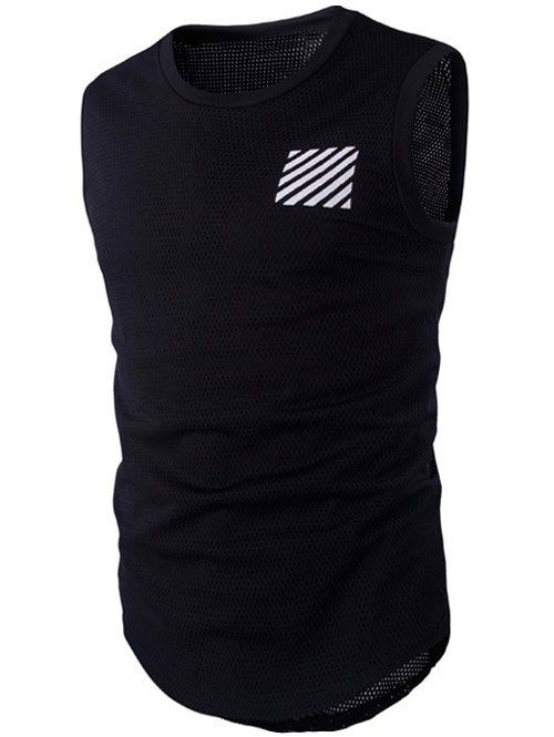 Neck ronde Stripes mode Imprimer Mesh Tank Top For Men - Blanc et Noir 2XL