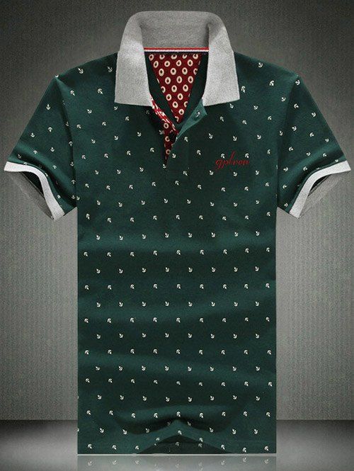 Élégant Col Polo manches courtes Slim Anchor T-shirt imprimé pour les hommes - vert foncé M