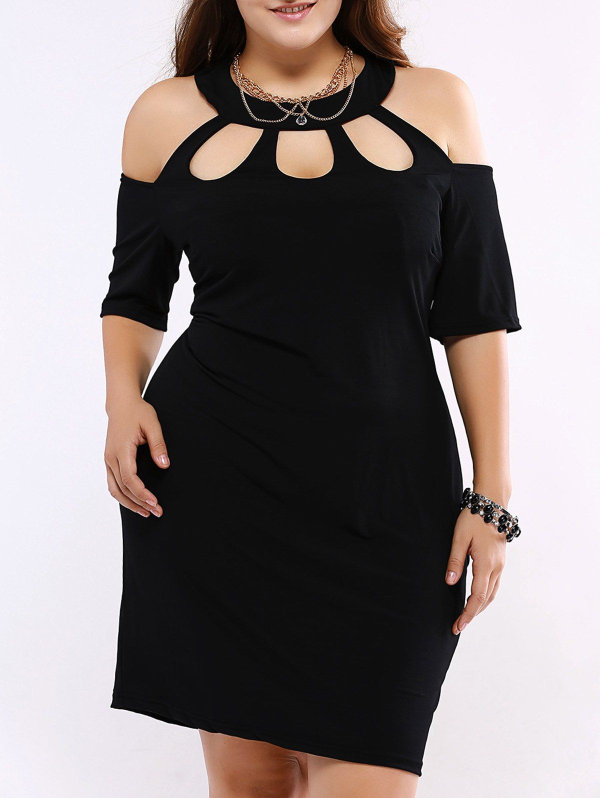 Plus Size Alluring Cut Out Black Sheath Dress - BLACK 5XL