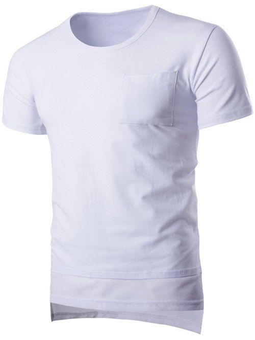 Pur Brief couleur de poche à manches courtes T-shirt pour les hommes - Blanc L