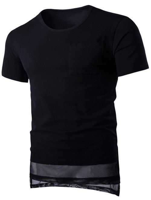 Pur Brief couleur de poche à manches courtes T-shirt pour les hommes - Noir XL