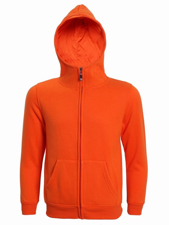 Capuche à manches longues Zip-Up Solid Color Men 's Hoodie - Orange 3XL