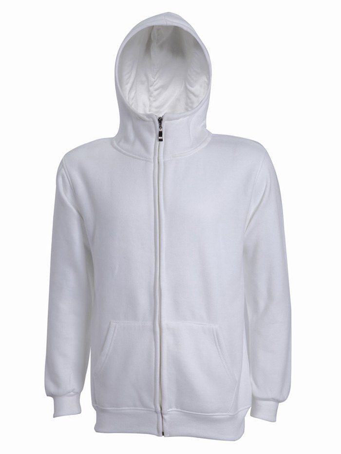 

Hooded Long Sleeve Solid Color Zip-Up Men's Hoodie, White