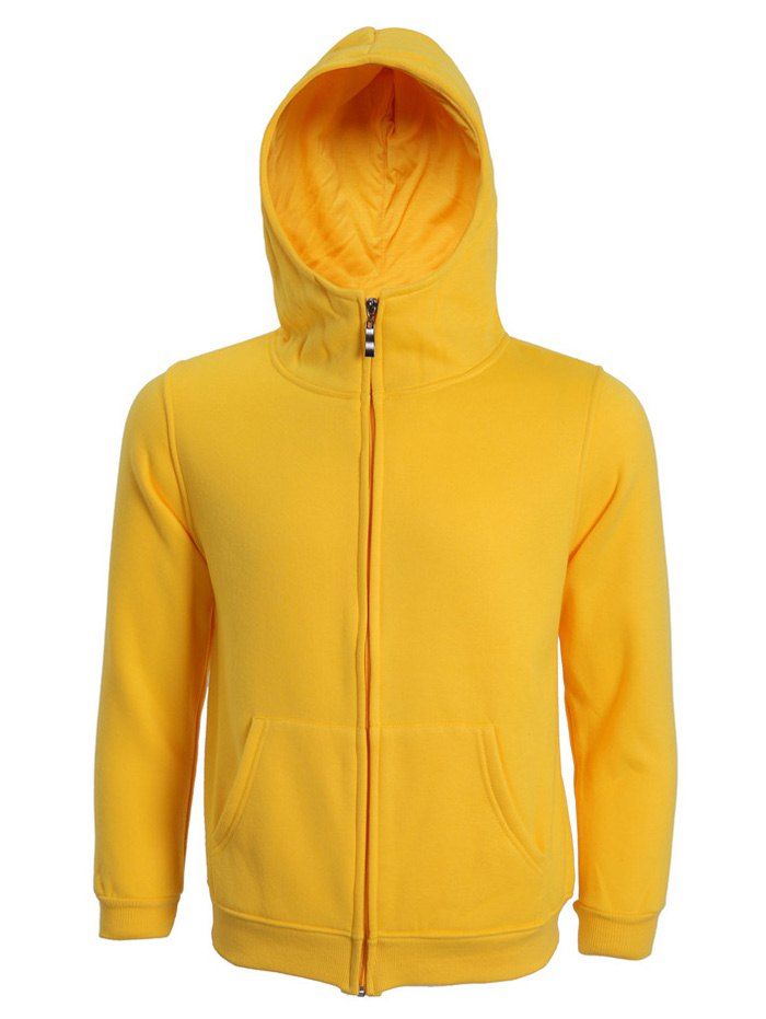 

Hooded Long Sleeve Solid Color Zip-Up Men's Hoodie, Yellow