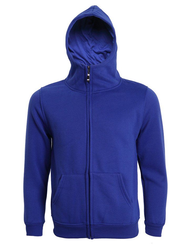 

Hooded Long Sleeve Solid Color Zip-Up Men's Hoodie, Deep blue