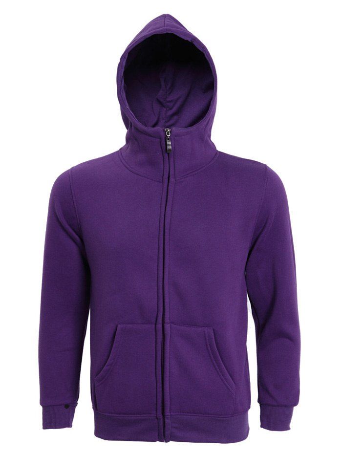 

Hooded Long Sleeve Solid Color Zip-Up Men's Hoodie, Purple