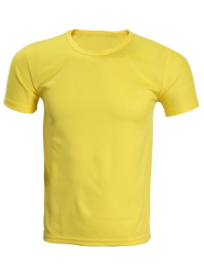

Solid Color Short Sleeve Men's T-Shirt, Yellow, Solid Color Short Sleeve Men' T-Shirt, Yellow
