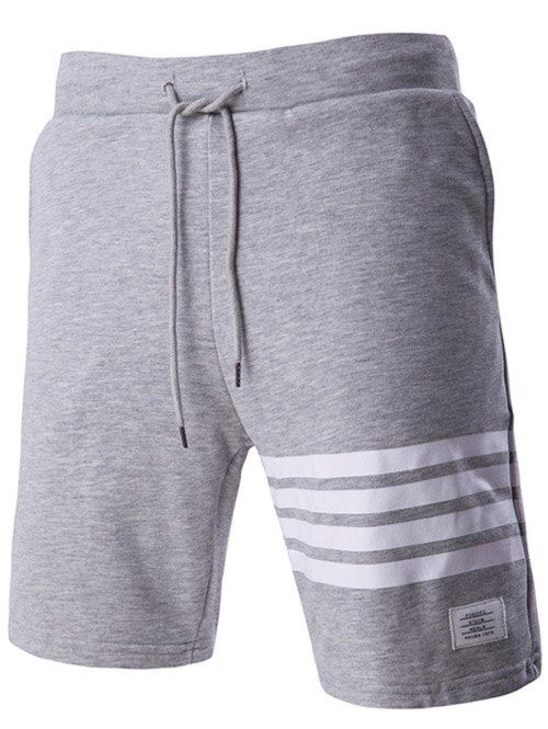 

Stripes Design Drawstring Waistband Casual Shorts For Men, Gray