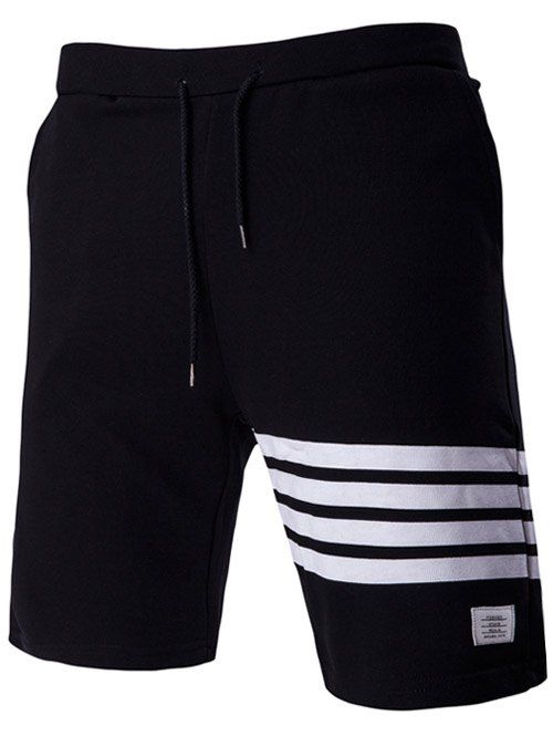 Stripes conception taille coulissée Casual Shorts pour hommes - Noir 2XL