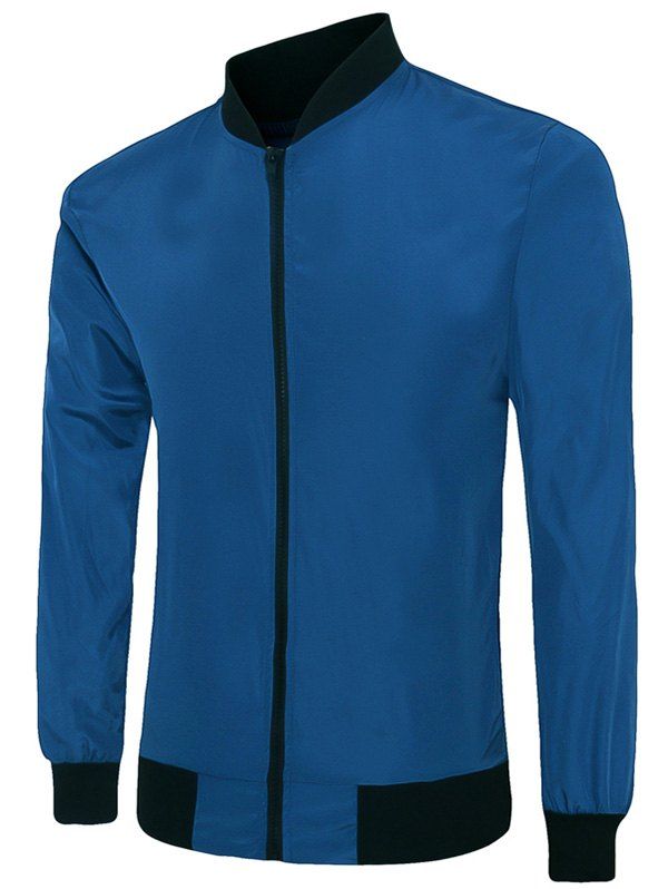 

Color Block Stand Collar Long Sleeves Men's Sunproof Jacket, Sapphire blue