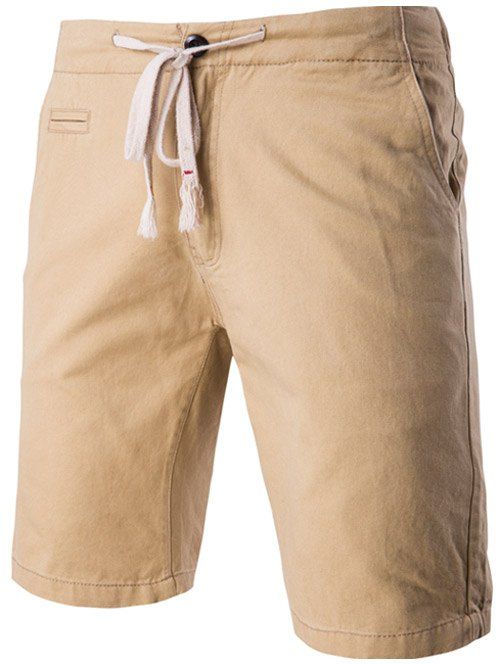 Chic Faux-poches design taille coulissée Shorts pour hommes - Kaki Léger 2XL