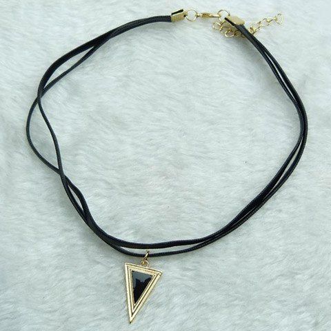 Vintage Faux Gem Triangle Layered Necklace Choker - Noir 