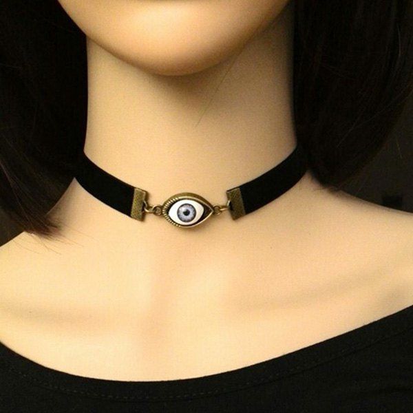 Vintage Faux Evil Eye Choker Necklace - BLACK 
