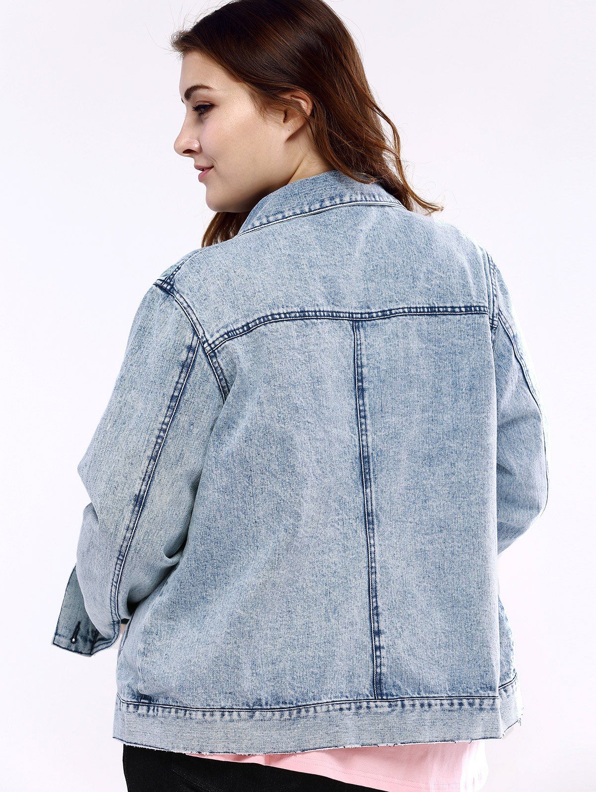 2018 Plus Size Chic Frayed Denim Jacket LIGHT BLUE XL In Plus Size ...