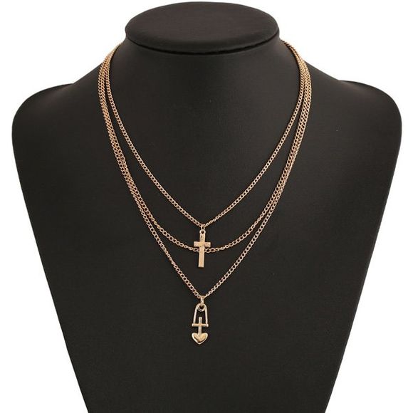Coeur Vintage Croix collier pendentif Layered - d'or 