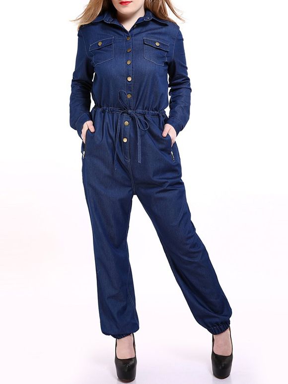 Plus Size Casual Mechanic Simple boutonnage Jumpsuit - Bleu L