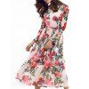 Vintage Long Sleeve Rose Print Full Dress - multicolore M