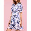 Graceful Puff Sleeve Floral Flare Dress For Women - Bleu S