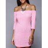 Off The Shoulder Asymmetric Knitted Bodycon Dress - Rose XL