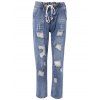 Chic Drawstring brisé Trou conception de poche femmes s 'Jeans - Bleu Toile de Jean M