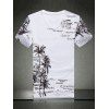 Casual Coconut Palm and Letter Print Short Sleeve T-Shirt For Men - Blanc XL