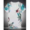 T-shirt floral imprimé oiseaux V-cou à manches courtes  's - Blanc XL