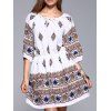 Ethnique Motif style Waisted Floral Lace-Up Dress - Blanc S