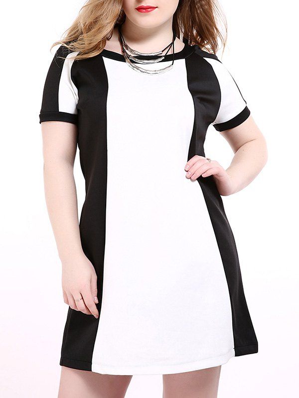 

Oversized Western Style Hit Color Shift Dress, White and black