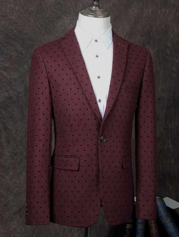 Lapel One Button Design Polka Dot Men's Business Suit - Rouge vineux 2XL