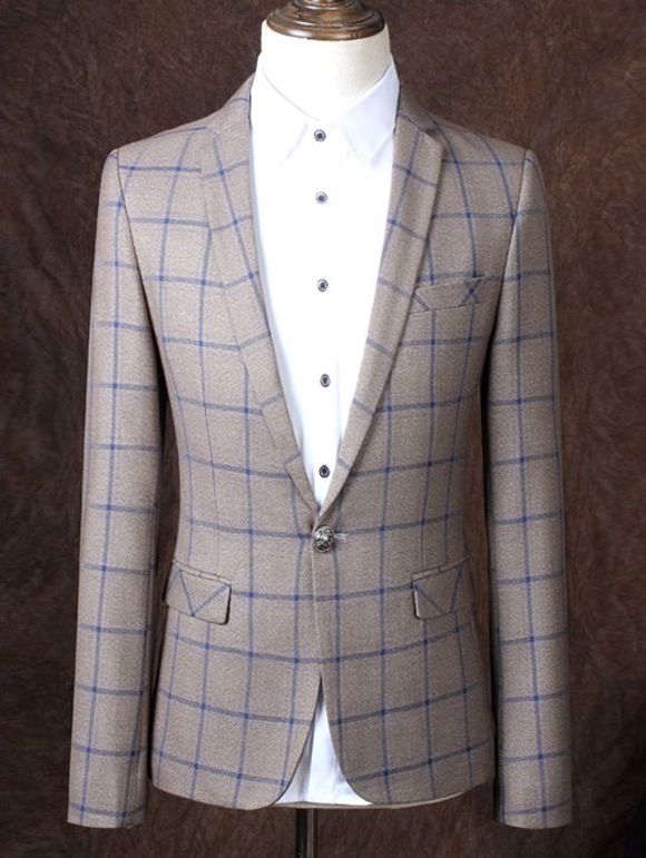 Lapel One Button Design Plaid Pattern Men's Business Suit - Carré 2XL