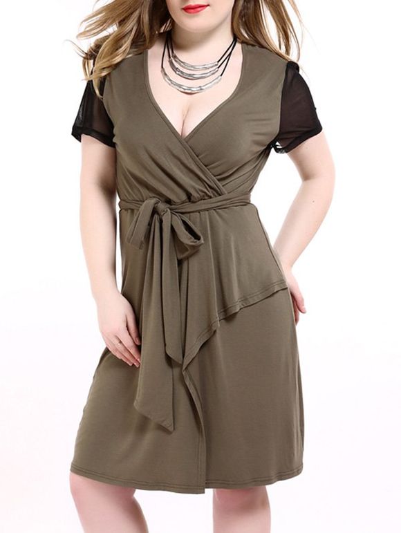 Plus Size Chic Hit Couleur Wrap Dress - Vert Armée 6XL