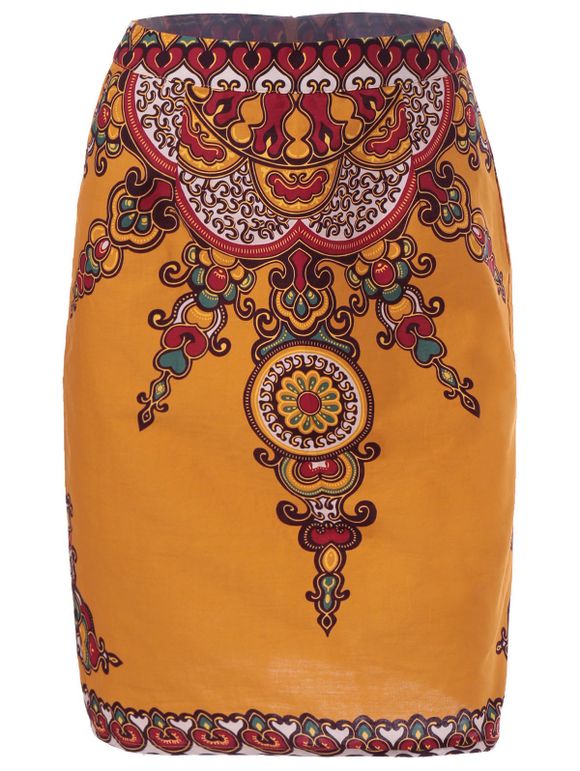 Ethnic Printed Pencil Skirt - vitellus jaune M