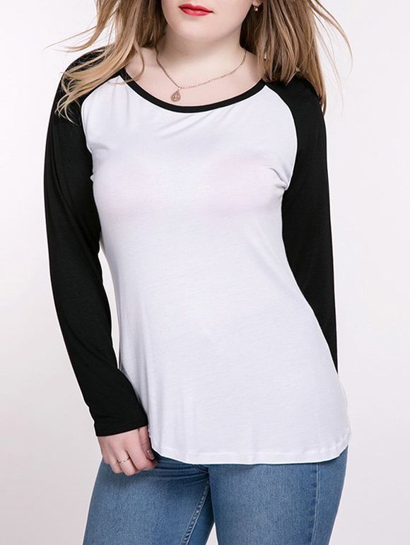 Surdimensionné Casual Couleur Raglan Sleeve bloc T-shirt - Blanc et Noir XL