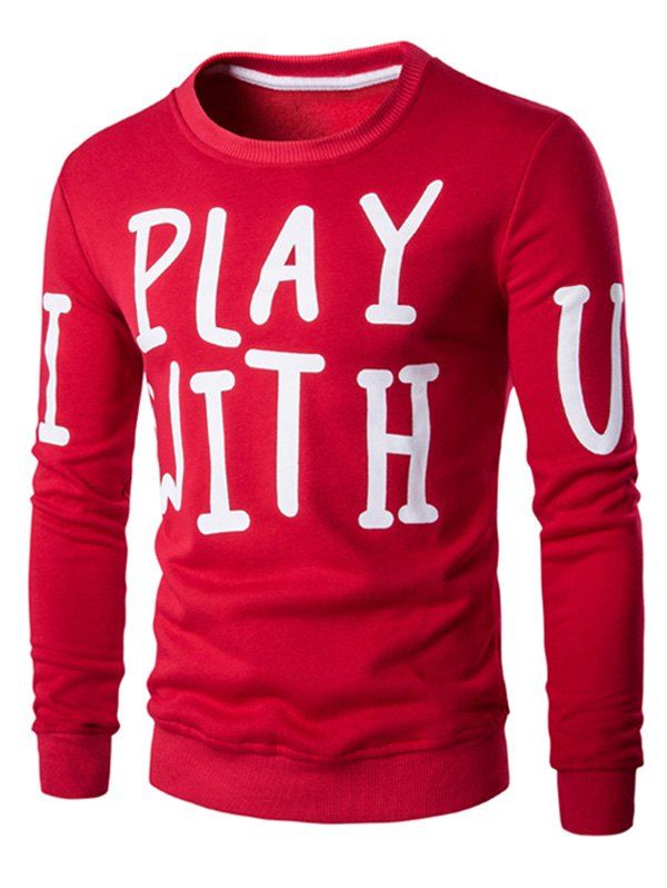 

Letter Print Crew Neck Long Sleeve Men's Pullover Sweatshirt, Red