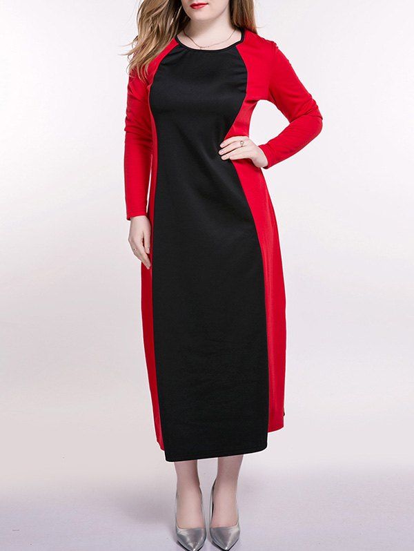 

Plus Size Color Block Longline Dress, Red with black
