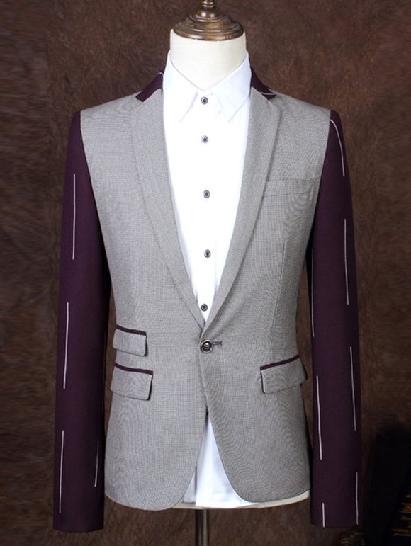 Lapel One Button Design Color Block Splicing Men's Business Suit - multicolore 3XL