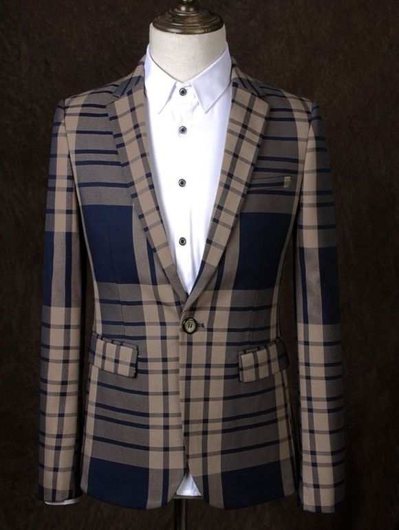 Lapel One Design Bouton Color Block Splicing Vérifié affaires Suit Men 's - multicolore 3XL