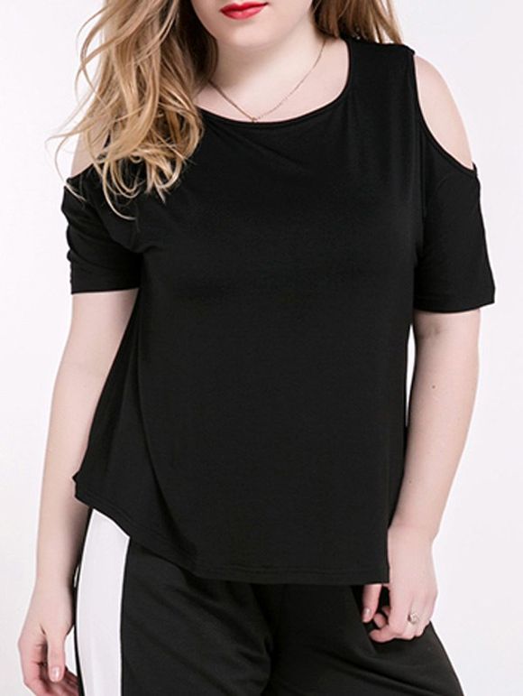 Plus Size Casual Cold Shoulder T-shirt noir - Noir 5XL