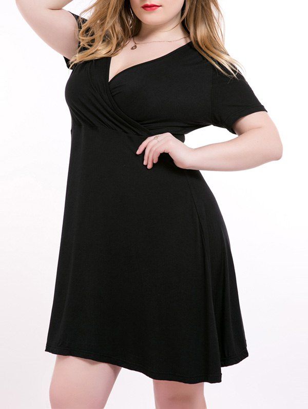 

High Waist Plus Size Surplice Dress, Black