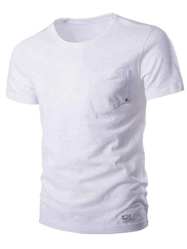 

Breast Pocket Metal Star Embellished Round Neck Short Sleeve Men's T-Shirt, White