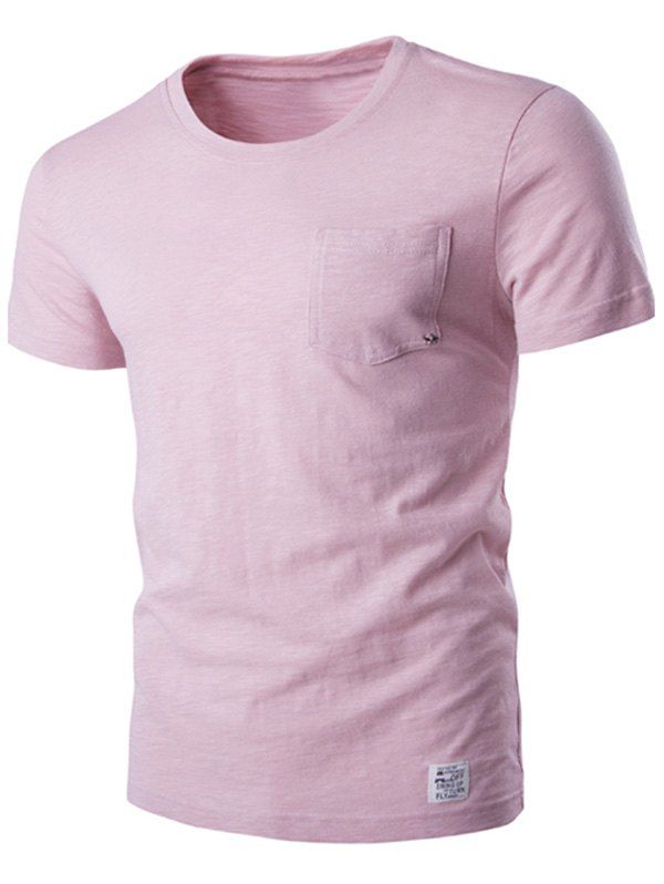 

Breast Pocket Metal Star Embellished Round Neck Short Sleeve Men's T-Shirt, Pink