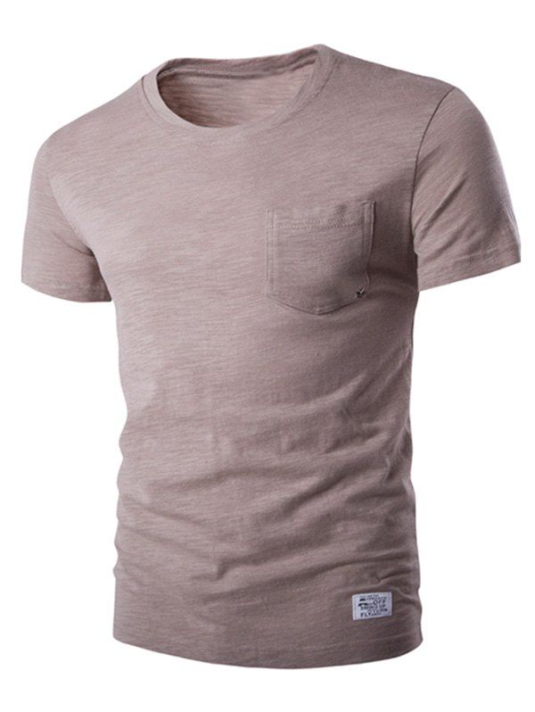 

Breast Pocket Metal Star Embellished Round Neck Short Sleeve Men's T-Shirt, Light coffee