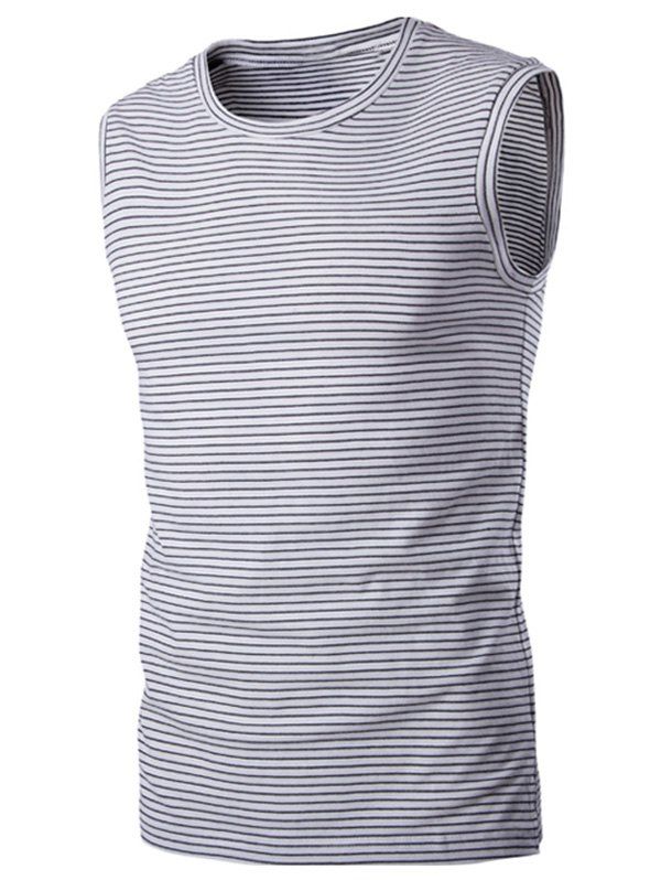 

Striped Slit Round Neck Men's Tank Top, White