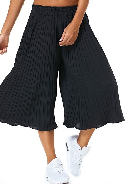 Pure Color Plissé haute Pantalon large - Noir XL