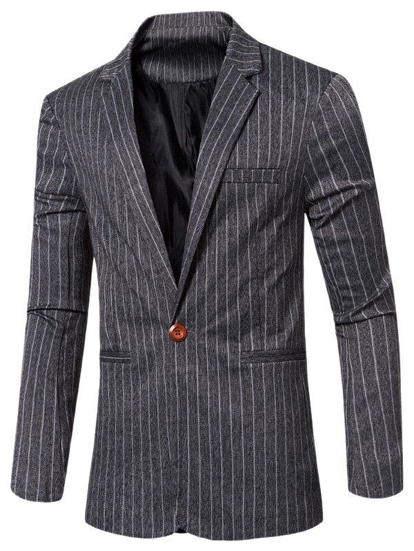 

Notched Lapel Collar Single Button Striped Slim Fit Blazer For Men, Black