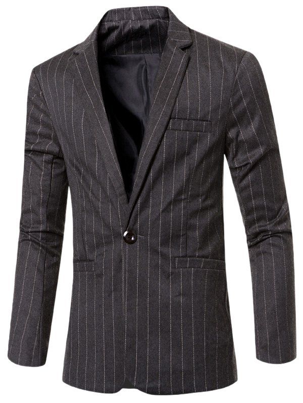 

Notched Lapel Collar Stylish Single Button Striped Slim Fit Blazer For Men, Deep gray