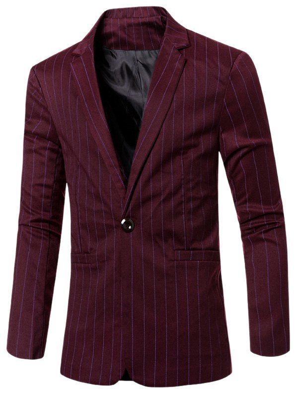 

Notched Lapel Collar Stylish Single Button Striped Slim Fit Blazer For Men, Deep red