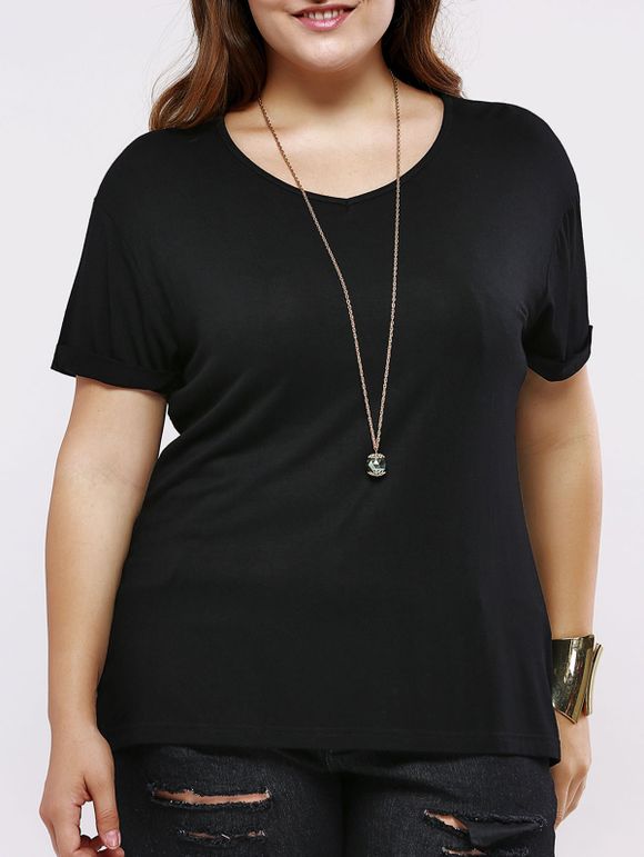 Plus Size Casual Pure Color long T-shirt - Noir 3XL