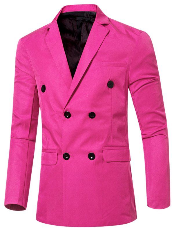 

Flap-Pocket Design Casual Lapel Collar Double Breasted Blazer For Men, Pink